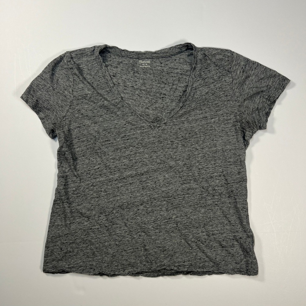 Madewell‎ V-Neck T-Shirt Womens Size M Gray Cotton Short Sleeve Slub Heather Tee